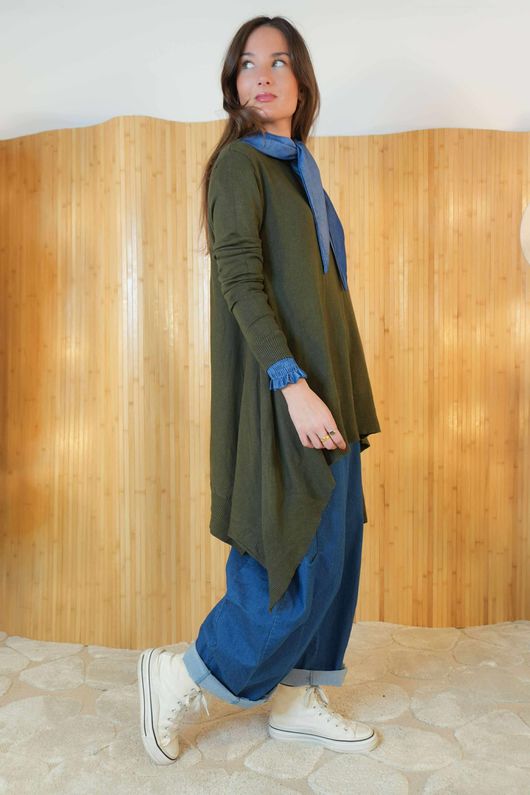 Mabel Dip Side Stretch Fine Knit Khaki /30=